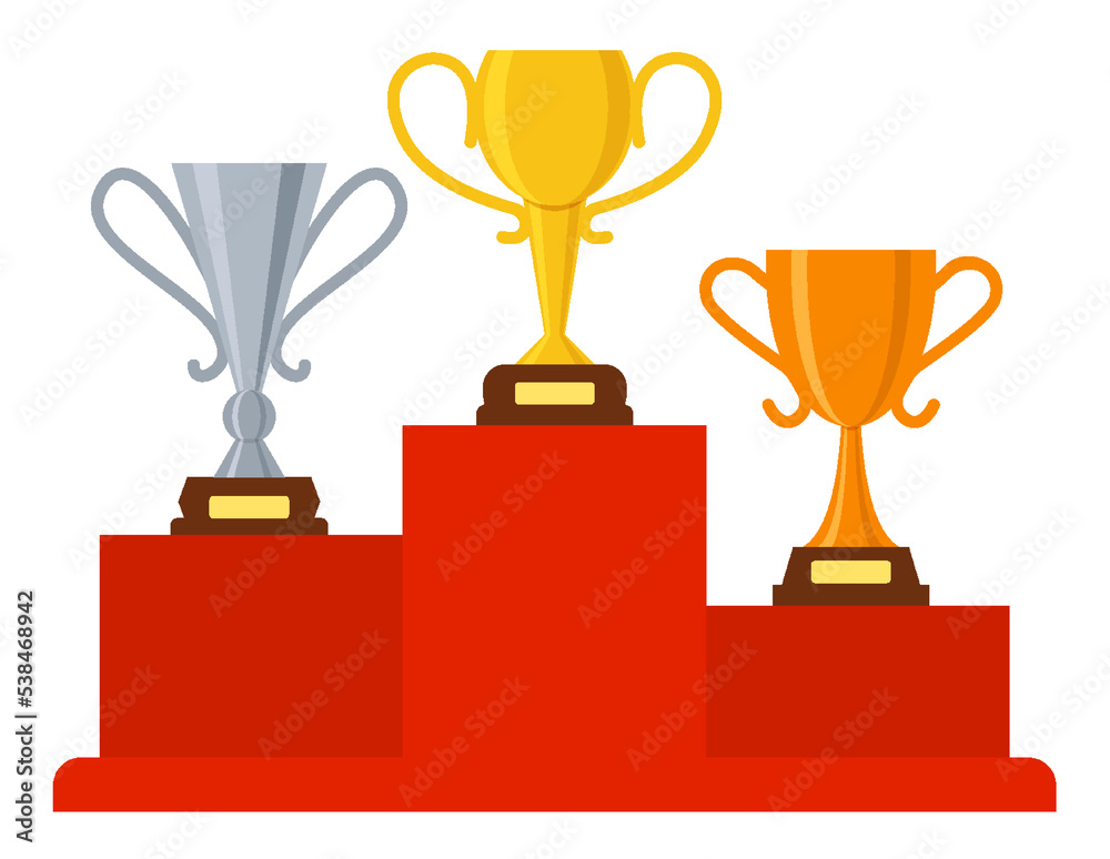Goblets flat set. Gold silver bronze trophy cup goblet on podium. 1st 2nd 3rd place different shape winner award. Champions prize trophies ranking places. Victory leaderships cups. Best choice symbol Goblets flat set. Gold silver bronze trophy cup goblet on podium. 1st 2nd 3rd place different shape winner award. Champions prize trophies ranking places. Victory leaderships cups. Best choice symbol