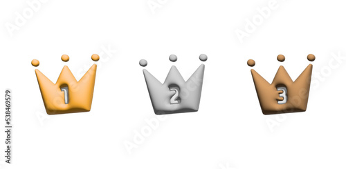 crown vector icon 3D  - 3D crown symbol for logo, web, app, UI. Ranking, popularity, customer satisfaction, competition concept