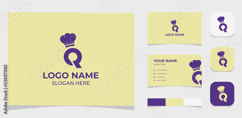 Template Logo Creative Initial Letter Q and Chef or cooking. Logo For Food and Resto. Creative Template with color pallet, visual branding, business card and icon.