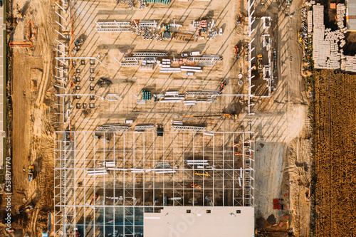 Aerial drone photography of a construction site. Europe, Poland.
