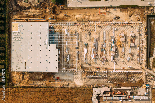 Aerial drone photography of a construction site. Europe, Poland.
