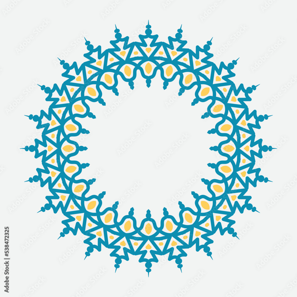 decorative round frame for design with floral arabic ornament. Circle frame. Template for cards, invitations, books, for textiles, engraving, wooden furniture, forging, etc