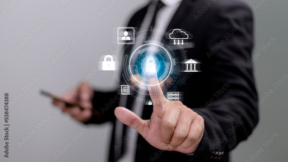 Fototapeta premium Cyber Protection Data Security Internet Privacy Internet technology concept on virtual screen.