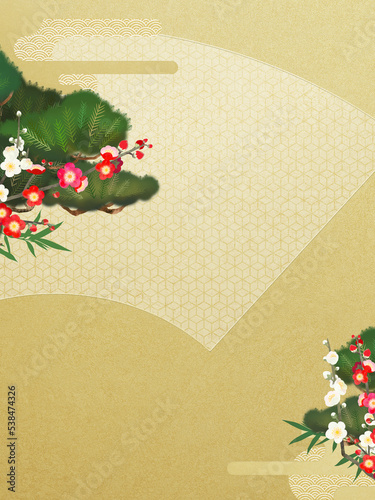 Golden oriental background material depicting auspicious things