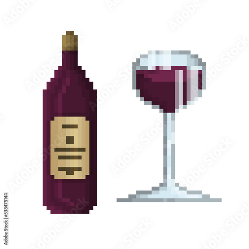 Bottle and cup of wine pixelart illustration concept