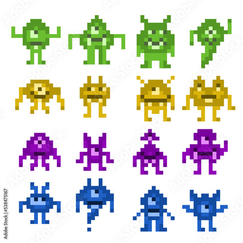 Monsters pixelart little characters icon concept