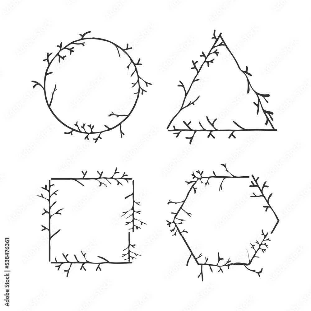 Various shapes of frames from tree branches. - Vector.