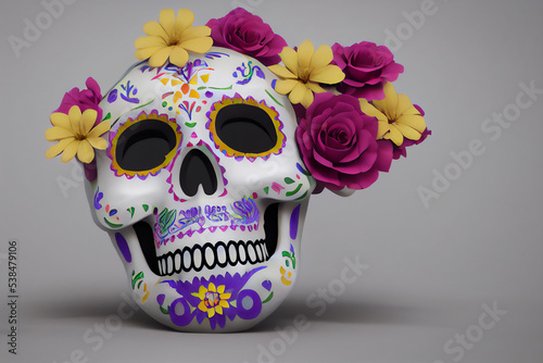 Hispanic heritage sugar skull marigold Festive dia de los muertos background halloween digital illustration