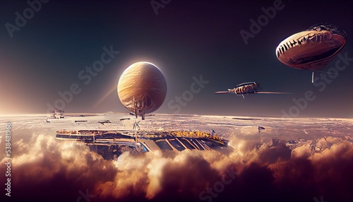 UFO space craft, alien ships, space port, flying saucers, intergalactic travel, unidentified flying object, artist rendition of alien travel, rockets, space travel (generative AI, AI)