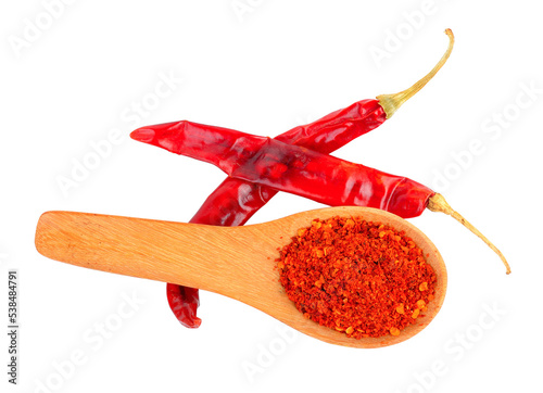 Fototapeta Naklejka Na Ścianę i Meble -  Cayenne pepper in wood spoon on transparent png