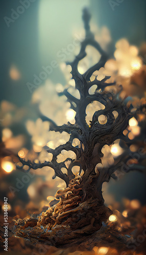 Crystalized Lime Tree. Sci-fi Art Abstract Illustration.