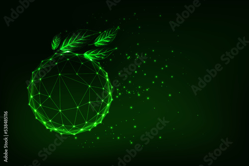 Futuristic Sustainability, ESG, Environment conservation concept banner with green leaves and bubble