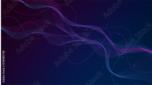 Vector wave lines flowing dynamic colorful blue pink isolated on black background for concept of AI technology, digital, communication, science, music