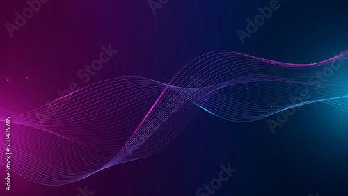 Vector wave lines flowing dynamic colorful blue pink isolated on black background for concept of AI technology, digital, communication, science, music