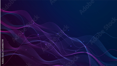 Vector wave lines flowing dynamic colorful blue pink isolated on black background for concept of AI technology, digital, communication, science, music © Badr Warrior