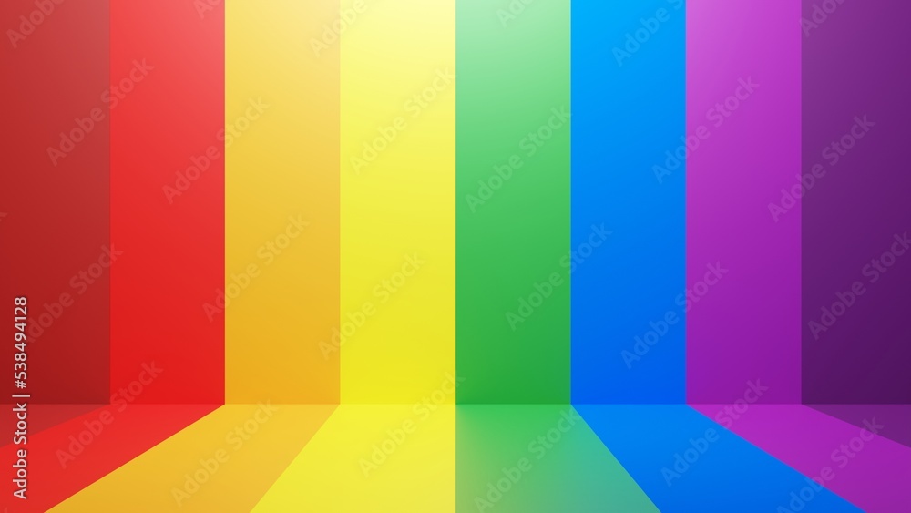 Rainbow backdrop of a symbol of the LGBTQ+ Pride, Background scenes for LGBT content, 3D rendering image. Rainbow backdrop of a symbol of the LGBTQ+ Pride, Background scenes for LGBT content, 3D rendering image.