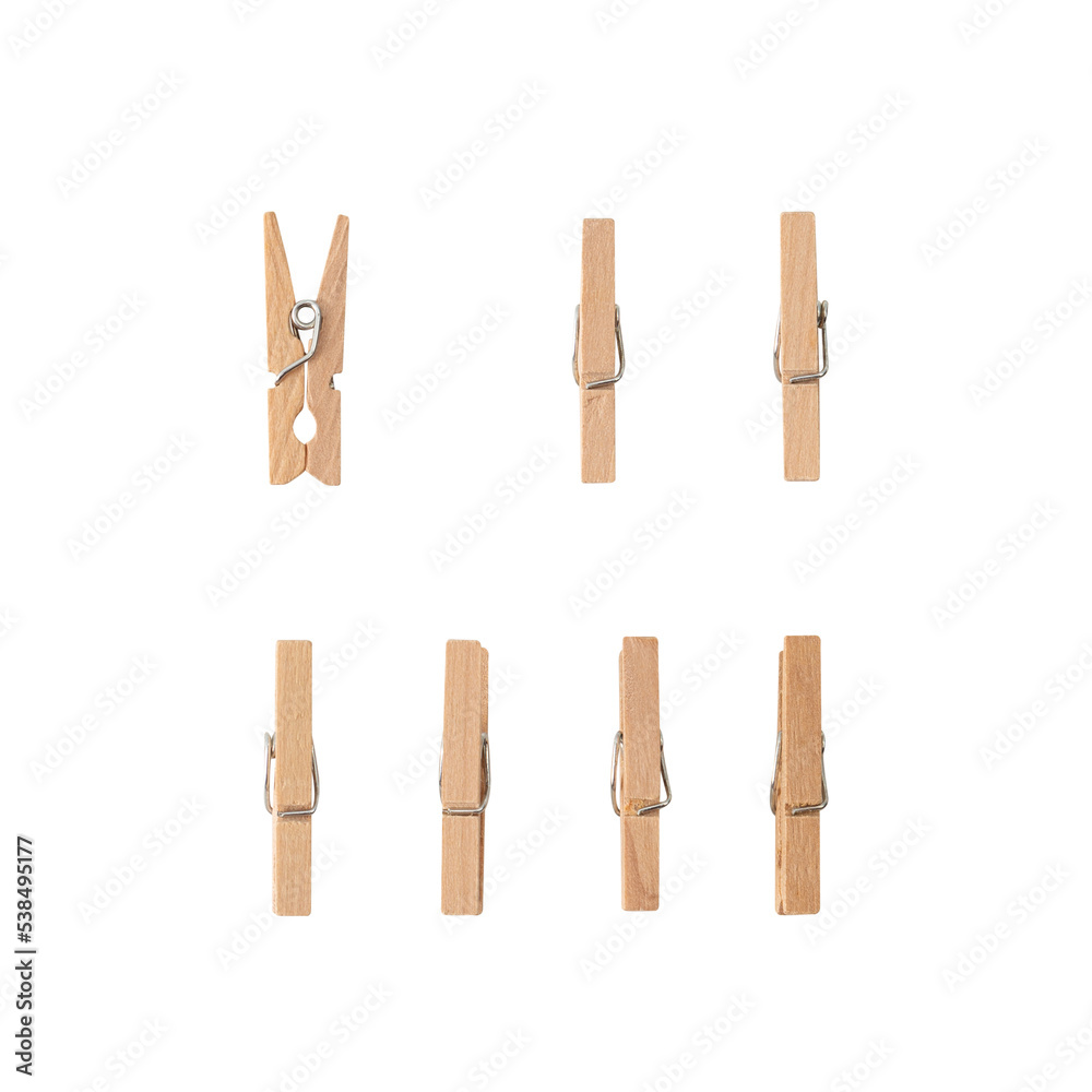 Set of Wooden Clothespin isolated on white background with clipping path. Set of Wooden Clothespin isolated on white background with clipping path.