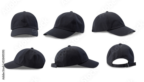 Set of Dark Blue Baseball cap isolated on white background with clipping path. photo