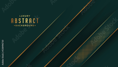 Green luxury background with golden line. Elegant luxurious background.