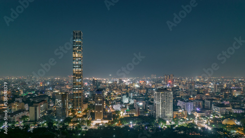Aerial view of night cityscape of Kolkata, West Bengal, India