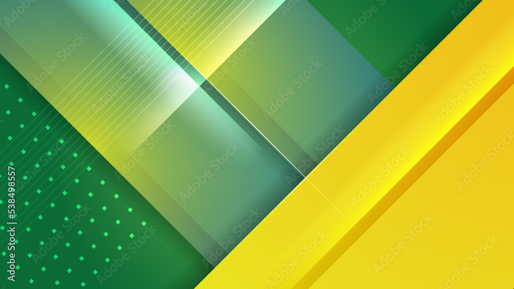 Modern green yellow digital speed tech presentation background. Abstract green eco arrows background with stripes. Vector illustration
