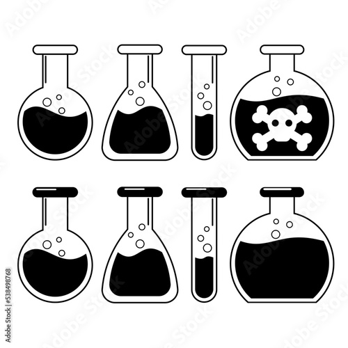 Silhouette of chemical flasks. Chemical bottles. Medical flask