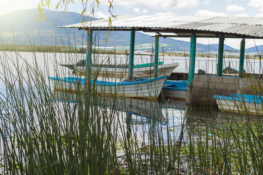 Fototapeta premium beautiful traditional mexican landscape of fishermen's boats in lagoon