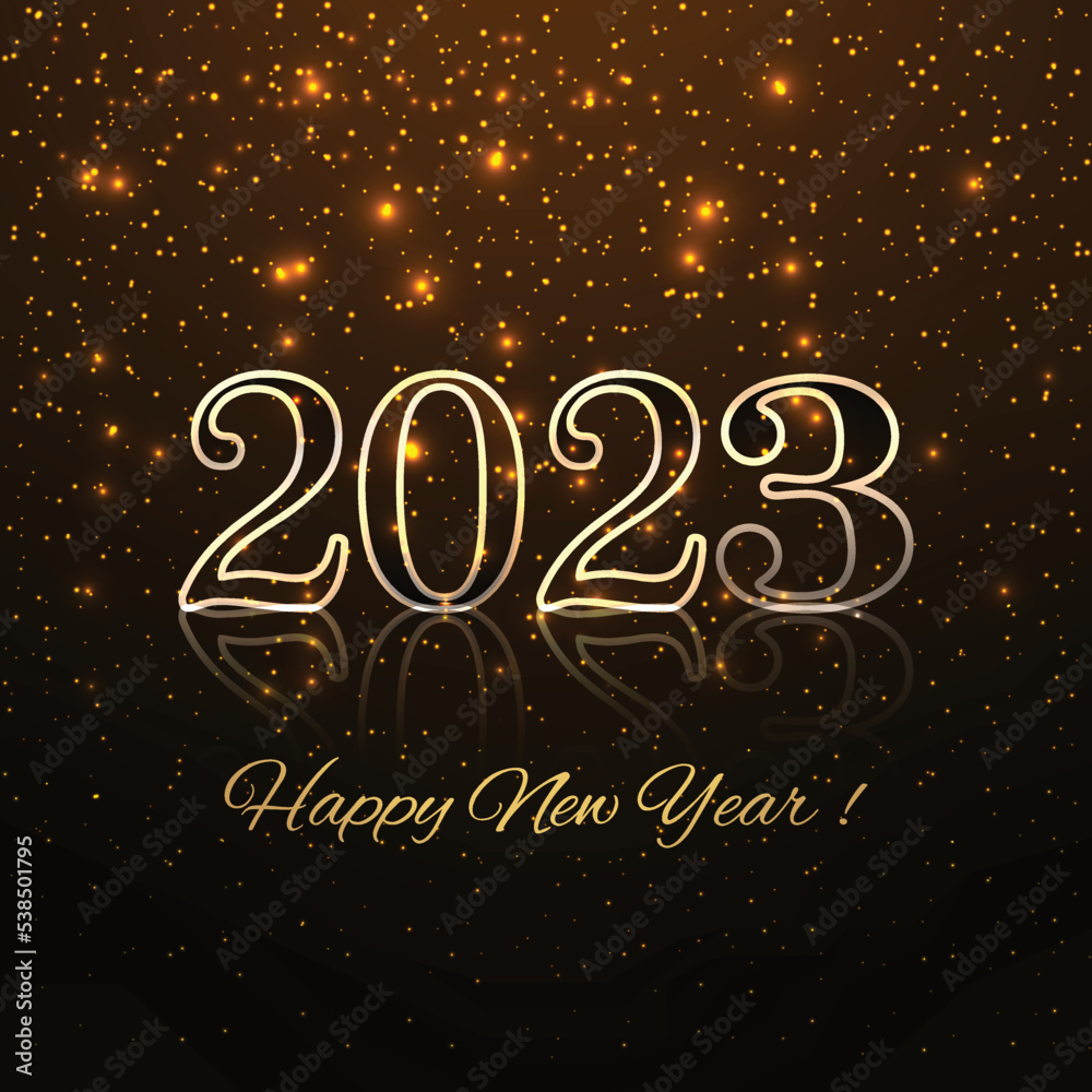 Happy new year 2023 holiday card festival with glitters background