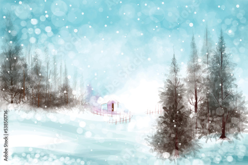 Winter background of snow and frost christmas tree card design