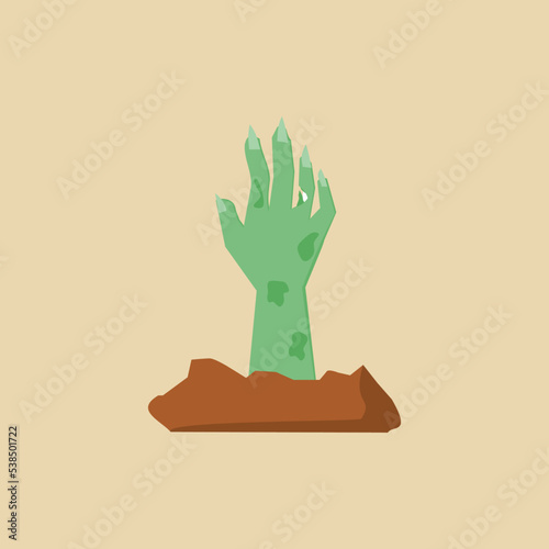 zombie hand rising from th grave in flat design for halloween design
