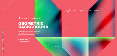 Triangles with fluid gradients, abstract landing page background. Minimal shapes composition for wallpaper, banner, background, leaflet, catalog, cover, flyer