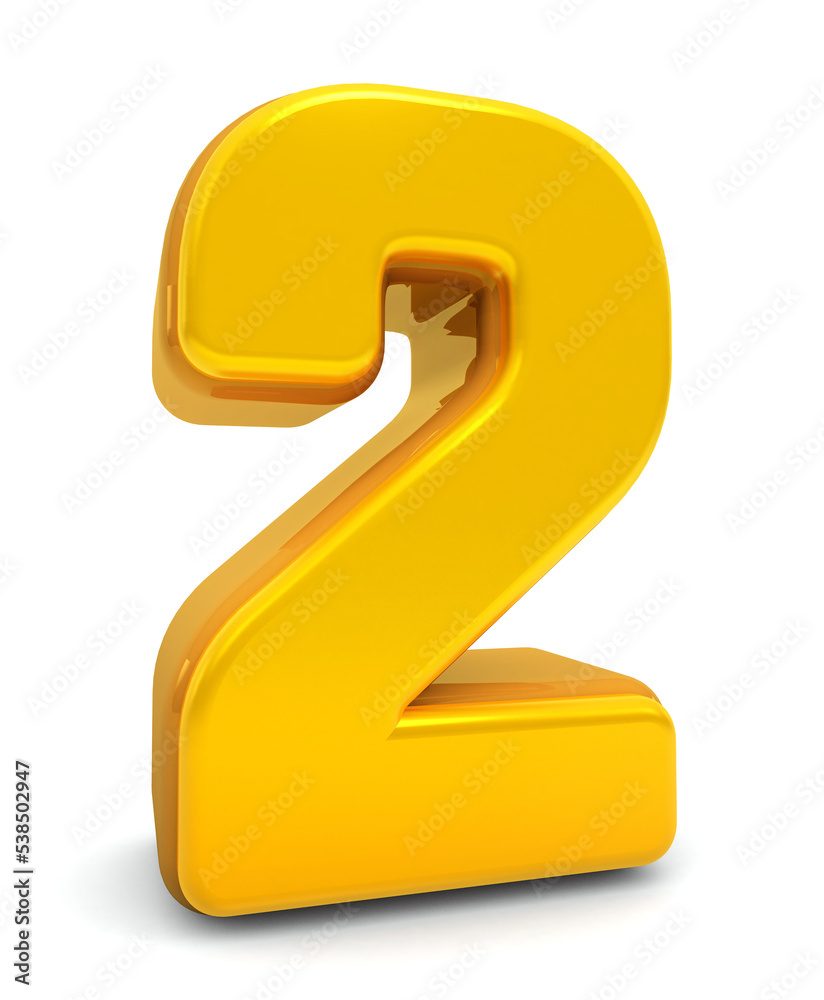 Gold Numbers 2 isolated on white background. Golden 3d numbers. 3d shiny Gold number collection. 3d rendering Gold Numbers 2 isolated on white background. Golden 3d numbers. 3d shiny Gold number collection. 3d rendering