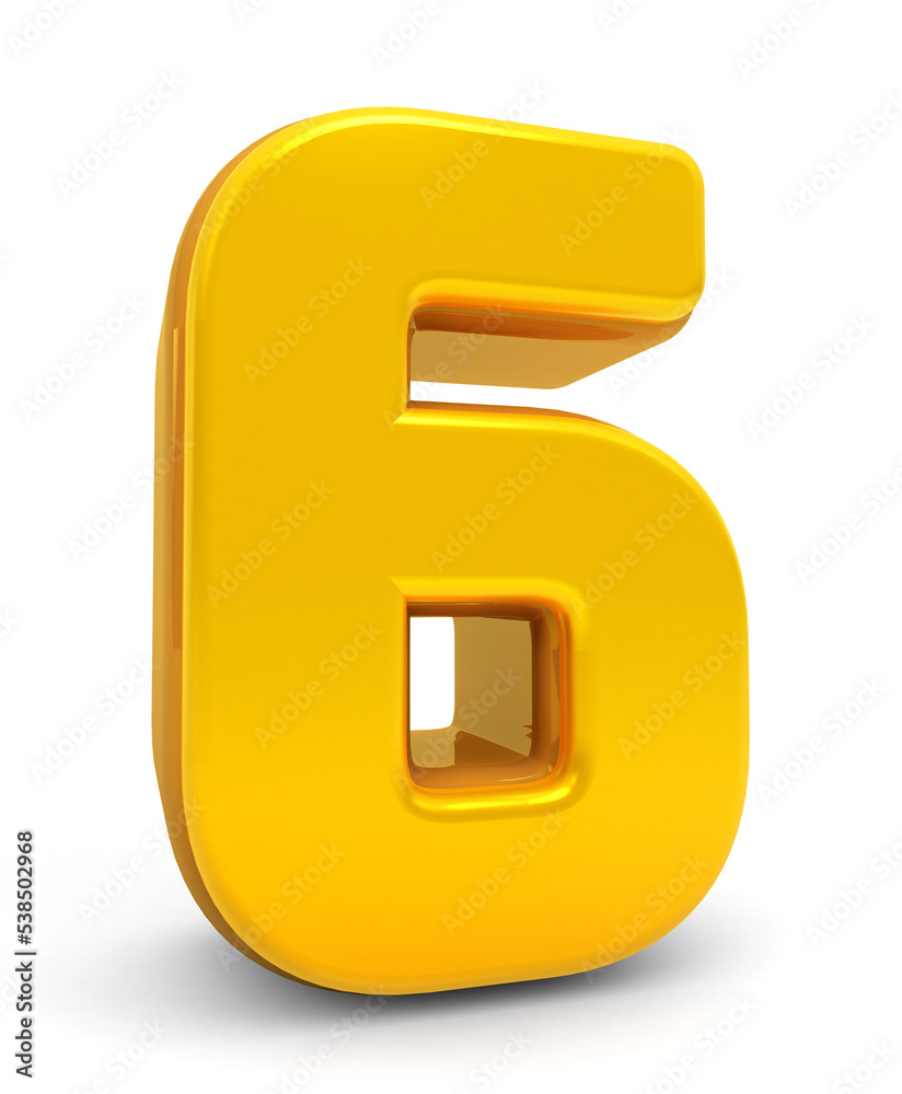 Gold Numbers 6 isolated on white background. Golden 3d numbers. 3d shiny Gold number collection. 3d rendering Gold Numbers 6 isolated on white background. Golden 3d numbers. 3d shiny Gold number collection. 3d rendering