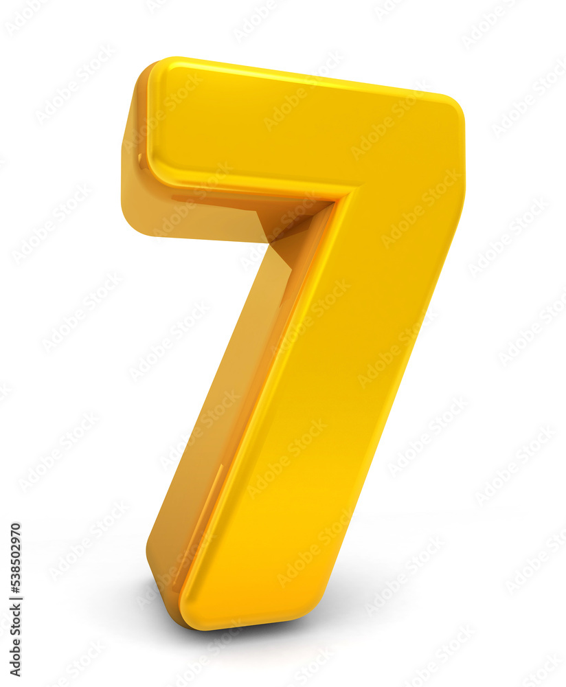 Gold Numbers 7 isolated on white background. Golden 3d numbers. 3d shiny Gold number collection. 3d rendering Gold Numbers 7 isolated on white background. Golden 3d numbers. 3d shiny Gold number collection. 3d rendering