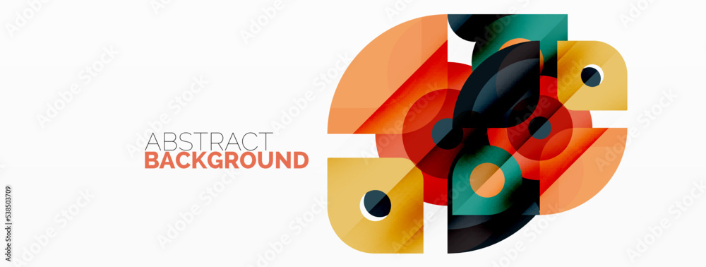 Colorful round shapes, circles and triangles background. Minimal geometric template for wallpaper, banner, presentation