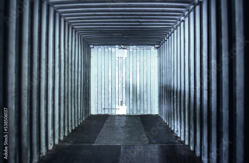 Inside of An Empty Cargo Container. Shipping Freight Truck Transport. Square Space Room