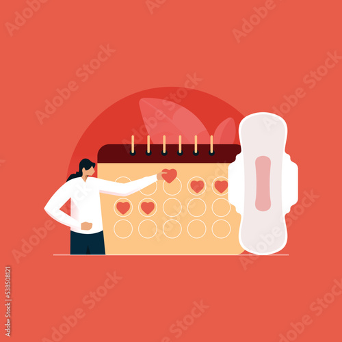 Women marking the days of Menstruation and Ovulation, Adult Girl Planning her Monthly Menstruation Calander
