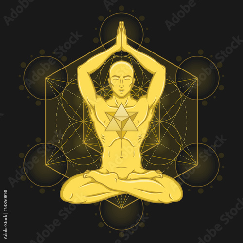 Vector Design of Meditating Man with Metatron Background