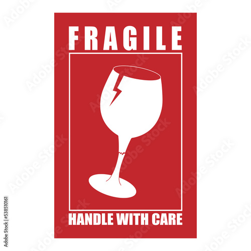 Sticker label isolated vector design of square rectangle fragile easy to break package, handle with care in red and white, a carefully package attention warning