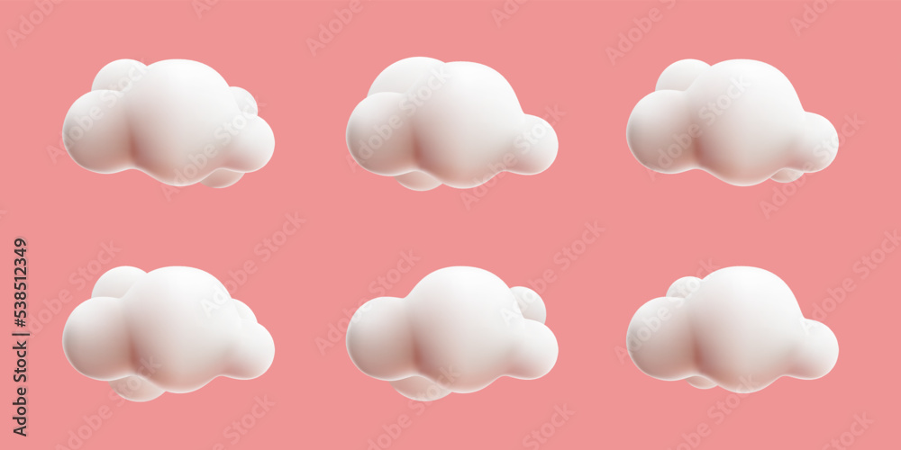 3d fluffy white cloud cartoon style collection set on pink pastel backgound. vector mesh 3d fluffy white cloud cartoon style collection set on pink pastel backgound. vector mesh