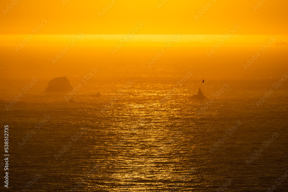 Sunset, golden wave, Pacific ocean, California USA Sunset, golden wave, Pacific ocean, California USA