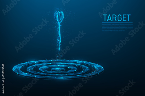 business dartboard target technology digital. investment goal achievement. vision plan to success. isolated on blue dark background. vector illustration digital fantastic. arrow strategy low poly.