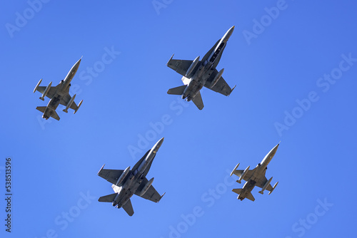 Supersonic fighter jets in Columbus Day air parade in Madrid. photo