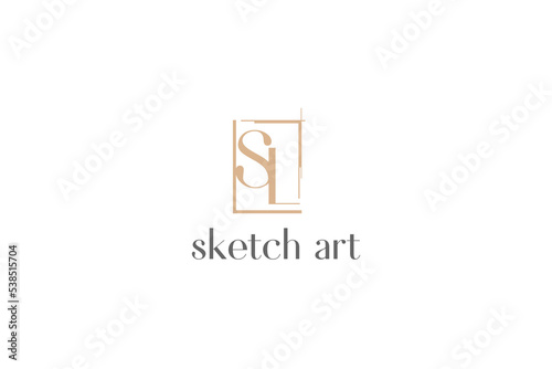 S L letter initial logo design sketch art luxury beauty fashion clothing icon symbol 