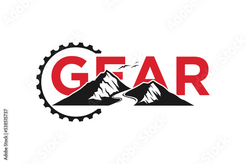 Cog gear mountain logo design emblem badge icon symbol garage workshop automotive peak hill 