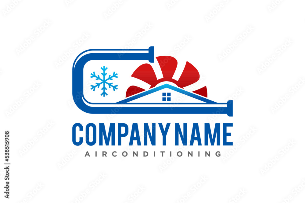 Window Split Ac Logo Air conditioning Cooling and heating house logo design blower fan and ...