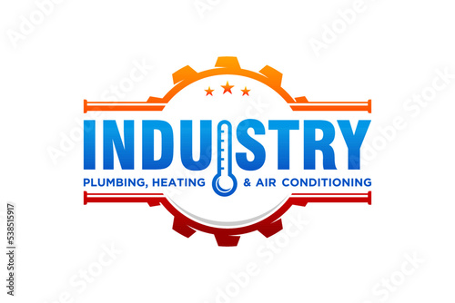 Heating and air conditioning installation service logo design gear and thermometer temperature icon symbol industry illustration