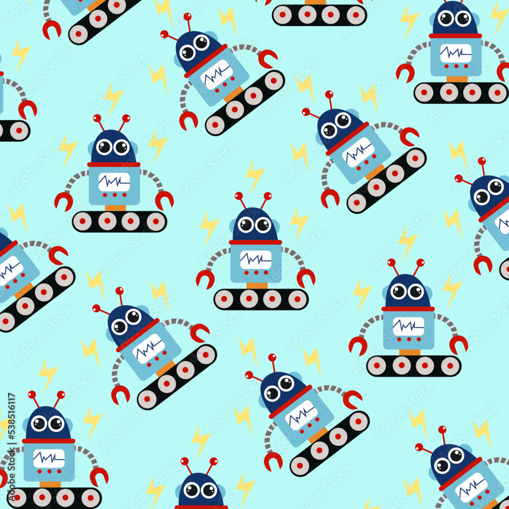 Naklejka premium Seamless pattern with cute robot variations perfect for wrapping paper