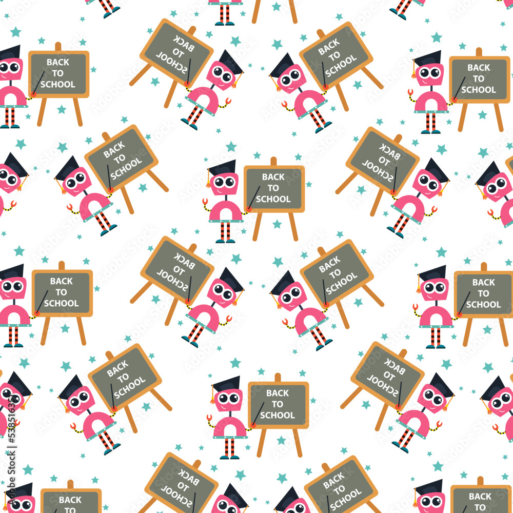 Seamless pattern with cute robot variations perfect for wrapping paper