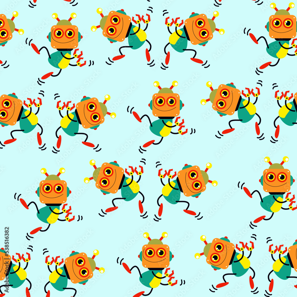 Seamless pattern with cute robot variations perfect for wrapping paper